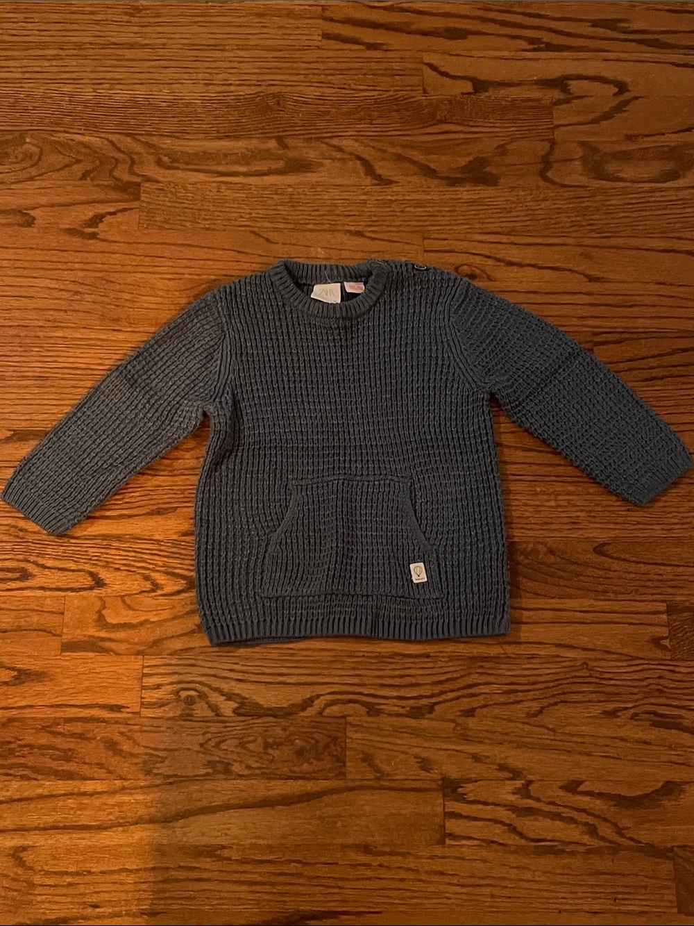 Zara Navy Blue Knit Sweater with Front Pocket
